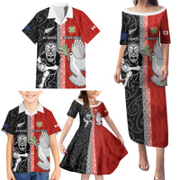 Custom Tonga and New Zealand Rugby Family Matching Puletasi and Hawaiian Shirt Maori Mix Ngatu Pattern LT03 - Polynesian Pride