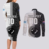 Custom Fiji and New Zealand Rugby Couples Matching Long Sleeve Bodycon Dress and Long Sleeve Button Shirt Tapa Mix Maori Pattern LT03 - Polynesian Pride