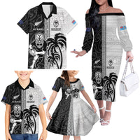 Custom Fiji and New Zealand Rugby Family Matching Off The Shoulder Long Sleeve Dress and Hawaiian Shirt Tapa Mix Maori Pattern LT03 - Polynesian Pride