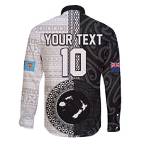 Custom Fiji and New Zealand Rugby Family Matching Off The Shoulder Long Sleeve Dress and Hawaiian Shirt Tapa Mix Maori Pattern LT03 - Polynesian Pride