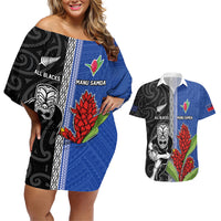 Custom Samoa and New Zealand Rugby Couples Matching Off Shoulder Short Dress and Hawaiian Shirt Teuila Samoan and Maori Warrior LT03 Black - Polynesian Pride