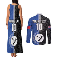 Custom Samoa and New Zealand Rugby Couples Matching Tank Maxi Dress and Long Sleeve Button Shirt Teuila Samoan and Maori Warrior LT03 - Polynesian Pride