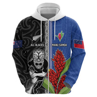 Custom Samoa and New Zealand Rugby Zip Hoodie Teuila Samoan and Maori Warrior