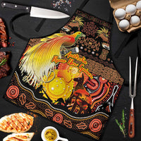 Australia and Papua New Guinea Together Apron Kangaroo Aboriginal Art and Bird-of-paradise Oro Tribal Motifs LT03 Black - Polynesian Pride