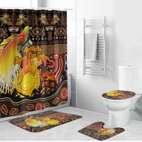 Australia and Papua New Guinea Together Bathroom Set Kangaroo Aboriginal Art and Bird-of-paradise Oro Tribal Motifs LT03 Bathroom Set (4 pcs) Black - Polynesian Pride