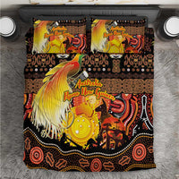 Australia and Papua New Guinea Together Bedding Set Kangaroo Aboriginal Art and Bird-of-paradise Oro Tribal Motifs LT03 Black - Polynesian Pride