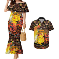 Personalized Australia and Papua New Guinea Together Couples Matching Mermaid Dress and Hawaiian Shirt Kangaroo Aboriginal Art and Bird-of-paradise Oro Tribal Motifs LT03 Black - Polynesian Pride