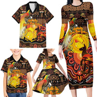 Personalized Australia and Papua New Guinea Together Family Matching Long Sleeve Bodycon Dress and Hawaiian Shirt Kangaroo Aboriginal Art and Bird-of-paradise Oro Tribal Motifs LT03 - Polynesian Pride
