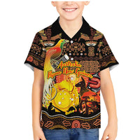 Personalized Australia and Papua New Guinea Together Family Matching Mermaid Dress and Hawaiian Shirt Kangaroo Aboriginal Art and Bird-of-paradise Oro Tribal Motifs LT03 Son's Shirt Black - Polynesian Pride