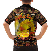 Personalized Australia and Papua New Guinea Together Family Matching Off The Shoulder Long Sleeve Dress and Hawaiian Shirt Kangaroo Aboriginal Art and Bird-of-paradise Oro Tribal Motifs LT03 - Polynesian Pride