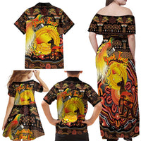 Personalized Australia and Papua New Guinea Together Family Matching Off Shoulder Maxi Dress and Hawaiian Shirt Kangaroo Aboriginal Art and Bird-of-paradise Oro Tribal Motifs LT03 - Polynesian Pride