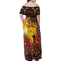 Personalized Australia and Papua New Guinea Together Family Matching Off Shoulder Maxi Dress and Hawaiian Shirt Kangaroo Aboriginal Art and Bird-of-paradise Oro Tribal Motifs LT03 - Polynesian Pride