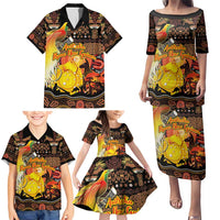 Personalized Australia and Papua New Guinea Together Family Matching Puletasi and Hawaiian Shirt Kangaroo Aboriginal Art and Bird-of-paradise Oro Tribal Motifs LT03 - Polynesian Pride