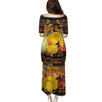 Personalized Australia and Papua New Guinea Together Family Matching Puletasi and Hawaiian Shirt Kangaroo Aboriginal Art and Bird-of-paradise Oro Tribal Motifs LT03 - Polynesian Pride