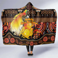 Australia and Papua New Guinea Together Hooded Blanket Kangaroo Aboriginal Art and Bird-of-paradise Oro Tribal Motifs LT03 One Size Black - Polynesian Pride