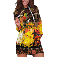 Personalized Australia and Papua New Guinea Together Hoodie Dress Kangaroo Aboriginal Art and Bird-of-paradise Oro Tribal Motifs LT03 Black - Polynesian Pride