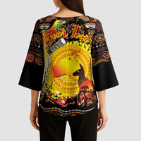 Personalized Australia and Papua New Guinea Together Kimono Sleeve Blouse Kangaroo Aboriginal Art and Bird-of-paradise Oro Tribal Motifs LT03 - Polynesian Pride