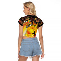 Personalized Australia and Papua New Guinea Together Raglan Cropped T Shirt Kangaroo Aboriginal Art and Bird-of-paradise Oro Tribal Motifs LT03 - Polynesian Pride