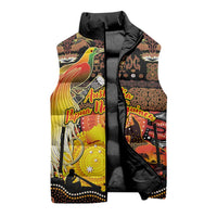 Personalized Australia and Papua New Guinea Together Sleeveless Puffer Jacket Kangaroo Aboriginal Art and Bird-of-paradise Oro Tribal Motifs LT03 - Polynesian Pride