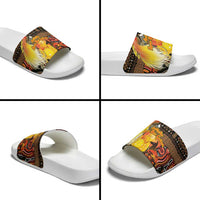 Australia and Papua New Guinea Together Slide Sandals Kangaroo Aboriginal Art and Bird-of-paradise Oro Tribal Motifs LT03 - Polynesian Pride