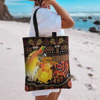 Australia and Papua New Guinea Together Tote Bag Kangaroo Aboriginal Art and Bird-of-paradise Oro Tribal Motifs - Polynesian Pride