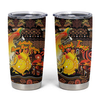 Personalized Australia and Papua New Guinea Together Tumbler Cup Kangaroo Aboriginal Art and Bird-of-paradise Oro Tribal Motifs LT03 Black - Polynesian Pride
