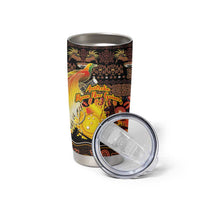 Personalized Australia and Papua New Guinea Together Tumbler Cup Kangaroo Aboriginal Art and Bird-of-paradise Oro Tribal Motifs LT03 - Polynesian Pride