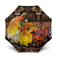 Australia and Papua New Guinea Together Umbrella Kangaroo Aboriginal Art and Bird-of-paradise Oro Tribal Motifs LT03 One Size Folded 11.42 inch Opened Diameter 37.4 inch Black - Polynesian Pride