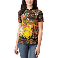 Personalized Australia and Papua New Guinea Together Women Polo Shirt Kangaroo Aboriginal Art and Bird-of-paradise Oro Tribal Motifs LT03 - Polynesian Pride