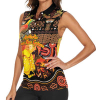Personalized Australia and Papua New Guinea Together Women Sleeveless Polo Shirt Kangaroo Aboriginal Art and Bird-of-paradise Oro Tribal Motifs LT03 - Polynesian Pride