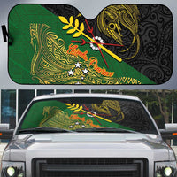 Chimpu Province Papua New Guinea Auto Sun Shade Bird-of-paradise Art Tattoo and Melanesian Motifs LT03 Black - Polynesian Pride