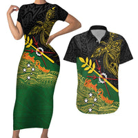 Personalized Chimpu Province Papua New Guinea Couples Matching Short Sleeve Bodycon Dress and Hawaiian Shirt Bird-of-paradise Art Tattoo and Melanesian Motifs LT03 Black - Polynesian Pride