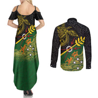 Personalized Chimpu Province Papua New Guinea Couples Matching Summer Maxi Dress and Long Sleeve Button Shirt Bird-of-paradise Art Tattoo and Melanesian Motifs LT03 - Polynesian Pride