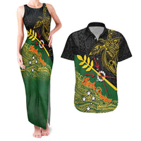 Personalized Chimpu Province Papua New Guinea Couples Matching Tank Maxi Dress and Hawaiian Shirt Bird-of-paradise Art Tattoo and Melanesian Motifs LT03 Black - Polynesian Pride