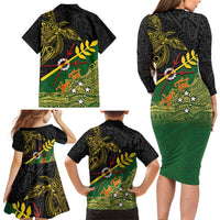 Personalized Chimpu Province Papua New Guinea Family Matching Long Sleeve Bodycon Dress and Hawaiian Shirt Bird-of-paradise Art Tattoo and Melanesian Motifs LT03 - Polynesian Pride