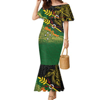 Personalized Chimpu Province Papua New Guinea Family Matching Mermaid Dress and Hawaiian Shirt Bird-of-paradise Art Tattoo and Melanesian Motifs LT03 Mom's Dress Black - Polynesian Pride