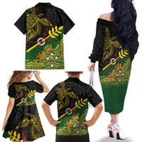 Personalized Chimpu Province Papua New Guinea Family Matching Off The Shoulder Long Sleeve Dress and Hawaiian Shirt Bird-of-paradise Art Tattoo and Melanesian Motifs LT03 - Polynesian Pride