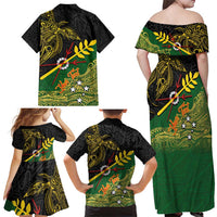 Personalized Chimpu Province Papua New Guinea Family Matching Off Shoulder Maxi Dress and Hawaiian Shirt Bird-of-paradise Art Tattoo and Melanesian Motifs LT03 - Polynesian Pride