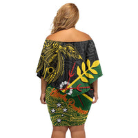 Personalized Chimpu Province Papua New Guinea Family Matching Off Shoulder Short Dress and Hawaiian Shirt Bird-of-paradise Art Tattoo and Melanesian Motifs LT03 - Polynesian Pride