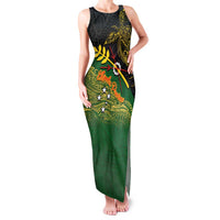 Personalized Chimpu Province Papua New Guinea Family Matching Tank Maxi Dress and Hawaiian Shirt Bird-of-paradise Art Tattoo and Melanesian Motifs LT03 Mom's Dress Black - Polynesian Pride