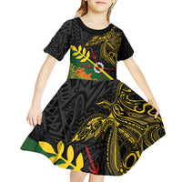 Personalized Chimpu Province Papua New Guinea Kid Short Sleeve Dress Bird-of-paradise Art Tattoo and Melanesian Motifs LT03 - Polynesian Pride