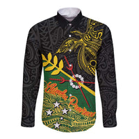 Personalized Chimpu Province Papua New Guinea Long Sleeve Button Shirt Bird-of-paradise Art Tattoo and Melanesian Motifs LT03 Unisex Black - Polynesian Pride