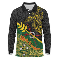 Personalized Chimpu Province Papua New Guinea Long Sleeve Polo Shirt Bird-of-paradise Art Tattoo and Melanesian Motifs LT03 Black - Polynesian Pride