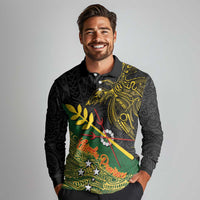 Personalized Chimpu Province Papua New Guinea Long Sleeve Polo Shirt Bird-of-paradise Art Tattoo and Melanesian Motifs LT03 - Polynesian Pride
