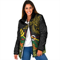 Personalized Chimpu Province Papua New Guinea Padded Jacket Bird-of-paradise Art Tattoo and Melanesian Motifs LT03 Women Black - Polynesian Pride