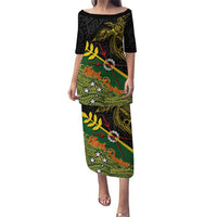 Personalized Chimpu Province Papua New Guinea Puletasi Bird-of-paradise Art Tattoo and Melanesian Motifs LT03 Long Dress Black - Polynesian Pride