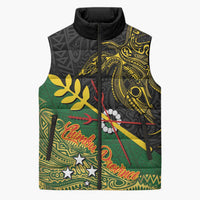 Personalized Chimpu Province Papua New Guinea Sleeveless Puffer Jacket Bird-of-paradise Art Tattoo and Melanesian Motifs LT03 Unisex Black - Polynesian Pride
