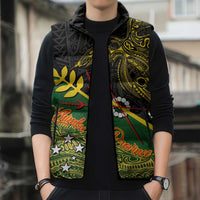 Personalized Chimpu Province Papua New Guinea Sleeveless Puffer Jacket Bird-of-paradise Art Tattoo and Melanesian Motifs LT03 - Polynesian Pride
