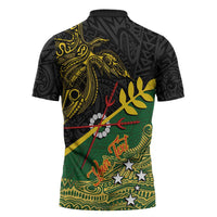 Personalized Chimpu Province Papua New Guinea Zipper Polo Shirt Bird-of-paradise Art Tattoo and Melanesian Motifs LT03 - Polynesian Pride