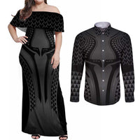 Hawaiian Kakau Art Tattoos Aquaman Style Couples Matching Off Shoulder Maxi Dress and Long Sleeve Button Shirt Special Edition - Polynesian Pride